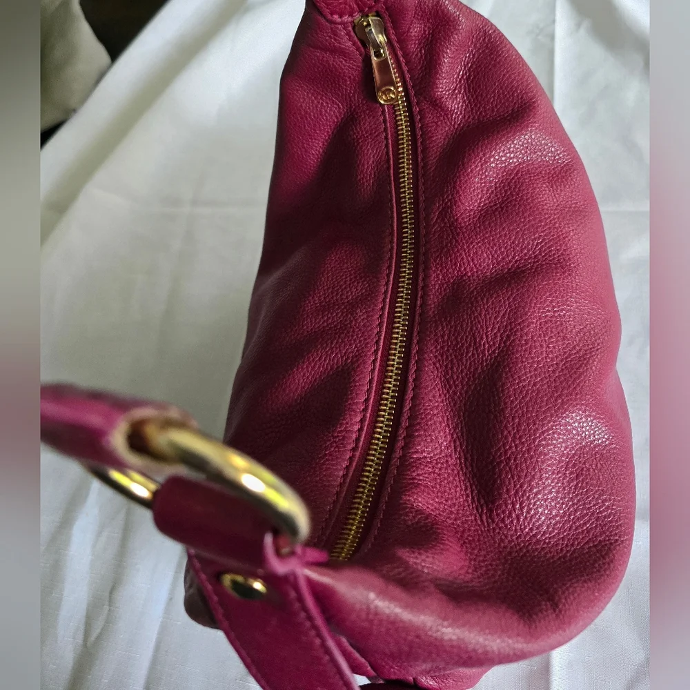 Michael Kors Burgundy Leather Hobo Bag with Gold Hardware